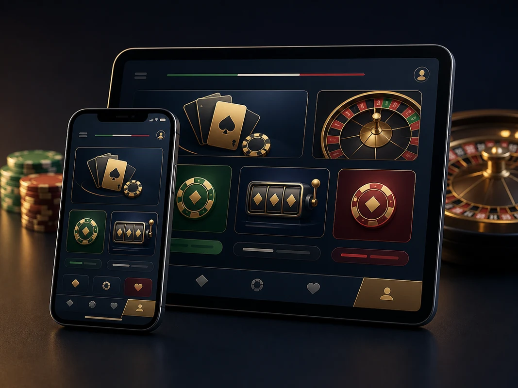 Mobile casino app interface on Android and iPhone devices