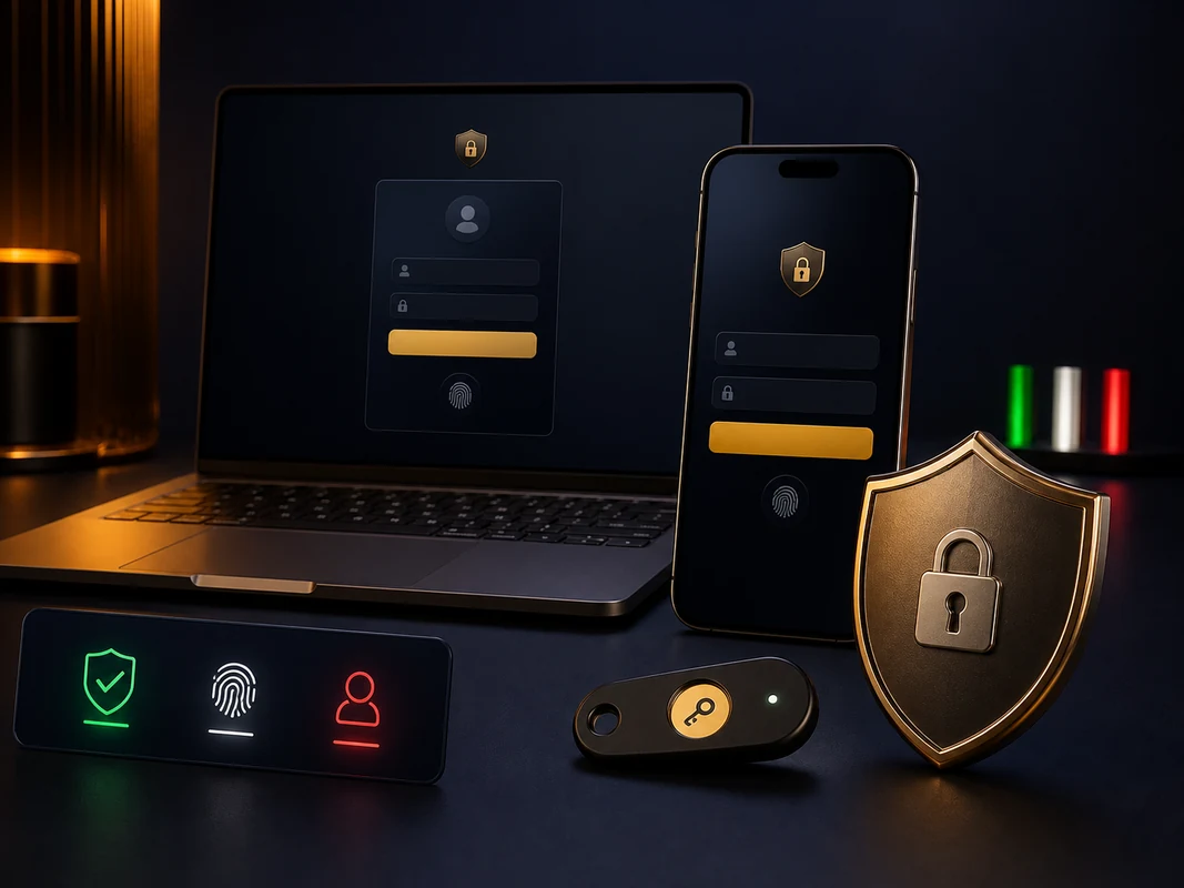 Laptop and smartphone displaying a generic secure login screen